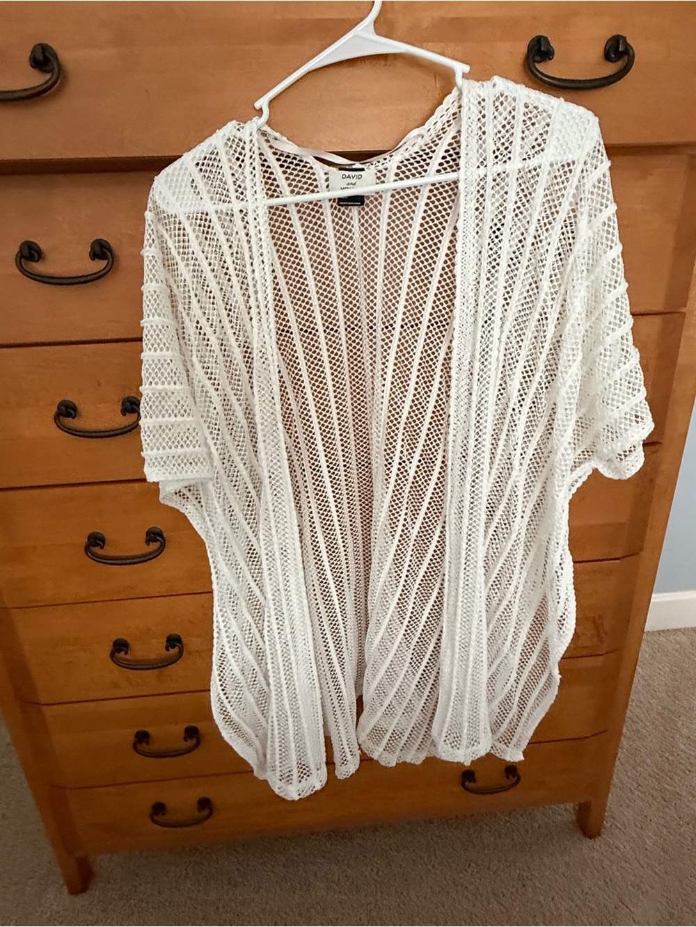 White Open-Knit Short Sleeve Sweater Cardigan